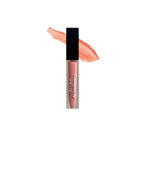 Lip gloss with a swatch on a white background